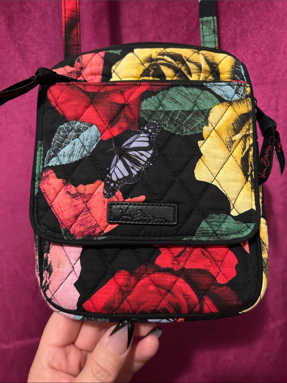 Vera Bradley Black Multicolor Floral Quilted Crossbody
